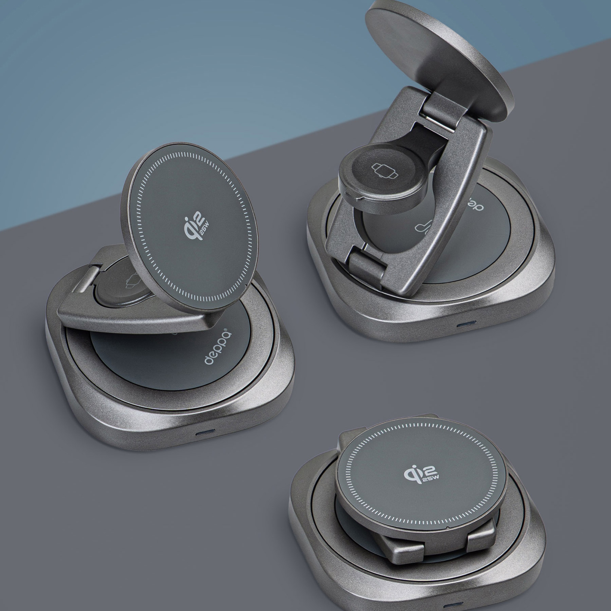 Беспроводная зарядная станция 3 в 1 QI2.2 Fold Power, Серая, Deppa